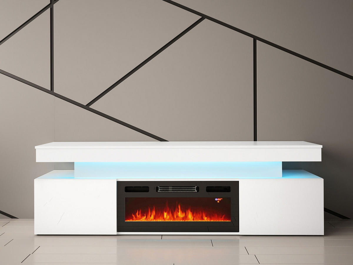 TV-LOWBOARD EF 2D Glossa mit Kamin - Weiß, Holzwerkstoff/Kunststoff (190/59/41cm) - MIRJAN24