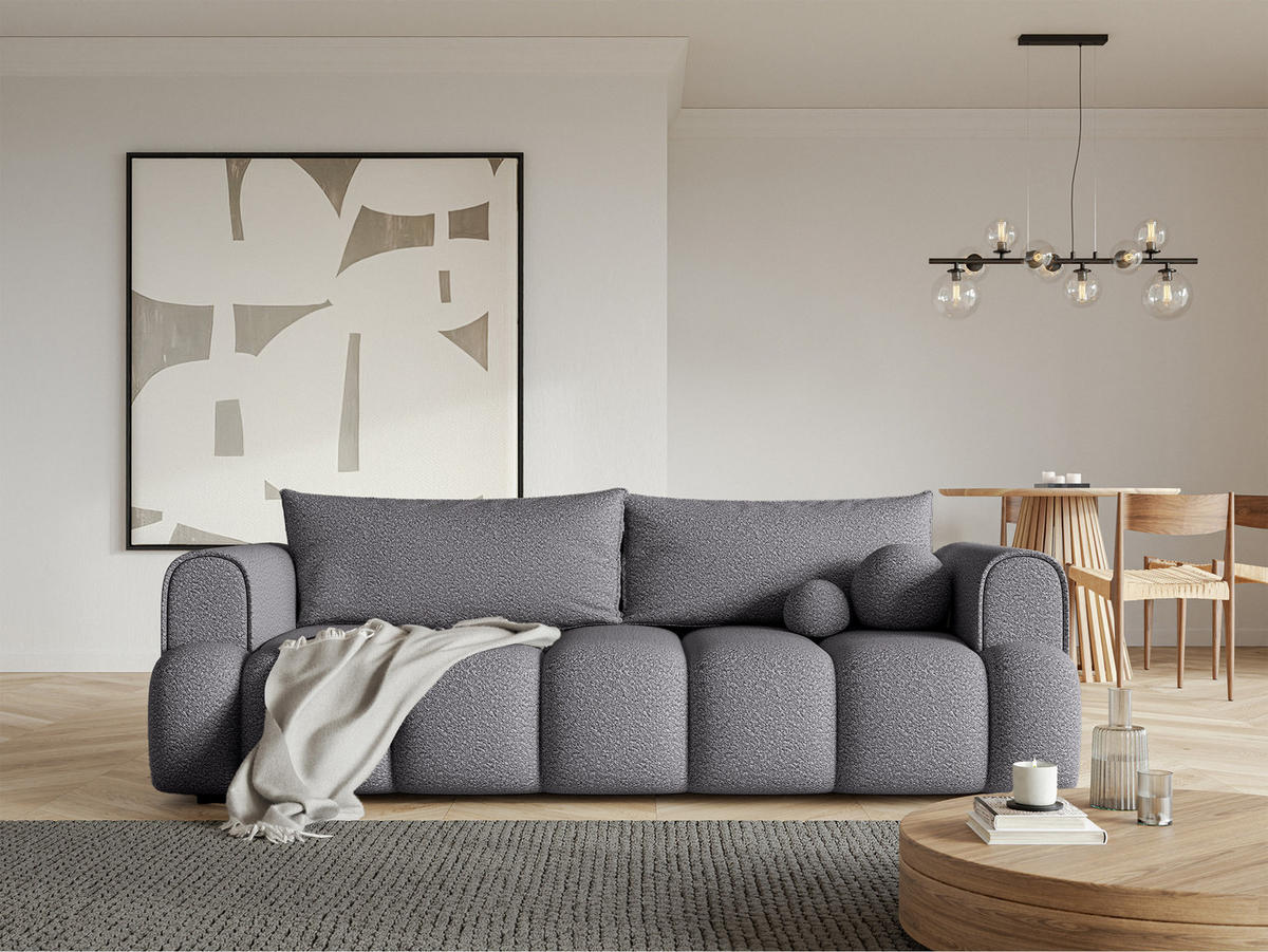 SCHLAFSOFA Dandelino Grau Boucle - Schwarz/Grau, Kunststoff/Textil (250/90/112cm) - Selsey