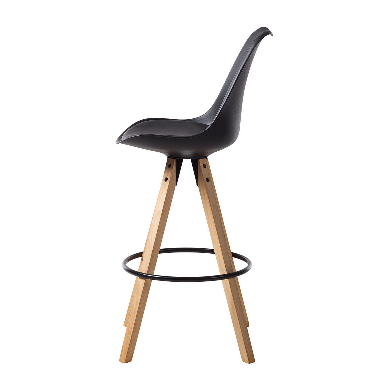 BARSTUHL - Kunstleder / Gummibaum massiv / Metall - Schwarz, Holz/Kunststoff (49/112/55cm) - home24