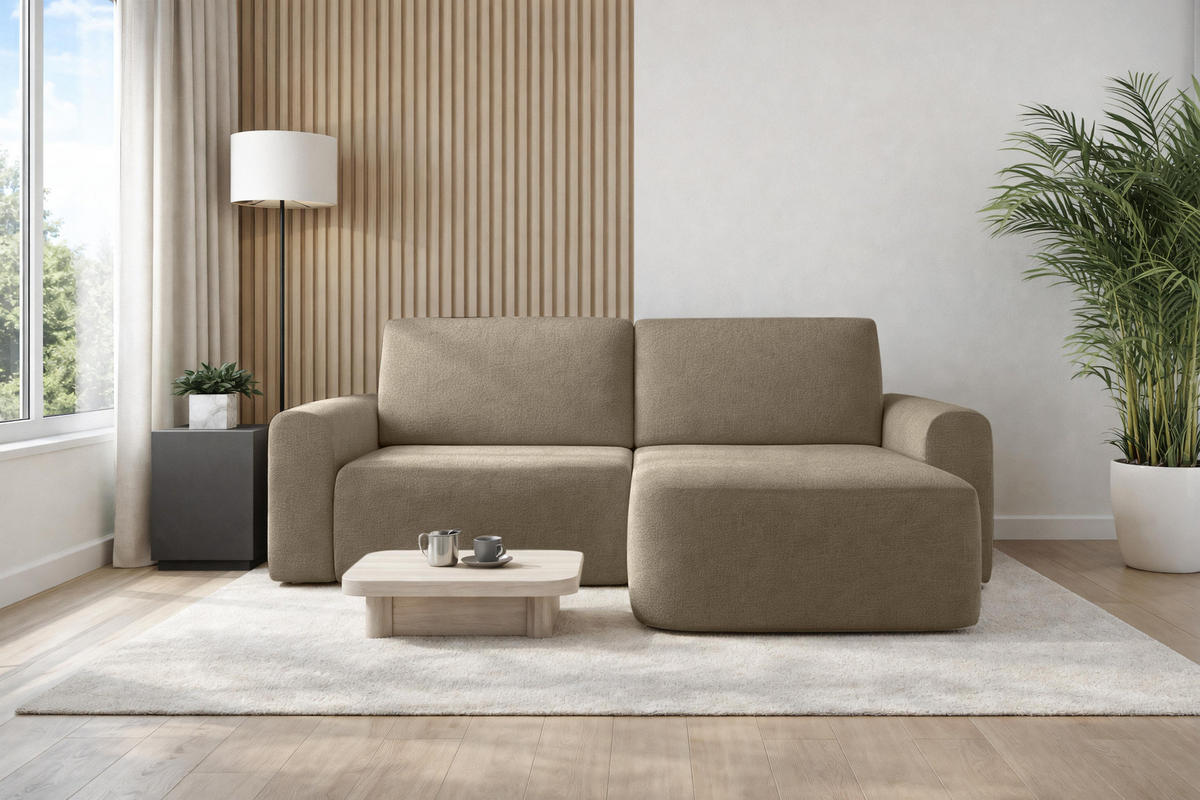 ECKSOFA L Form Otterton Braun 250/180/95 cm Rechts mit Schlaffunktion - Schwarz/Braun, Kunststoff/Textil (250/180cm) - AX Living