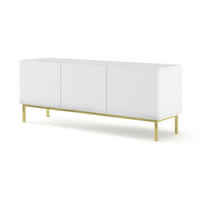 TV LOWBOARD Weiß, Weiß Hochglanz, Gold 150/58/42 - Weiß Hochglanz/Weiß, Holzwerkstoff (150/58/42cm) - RAUMHIRSCH FURNITURE