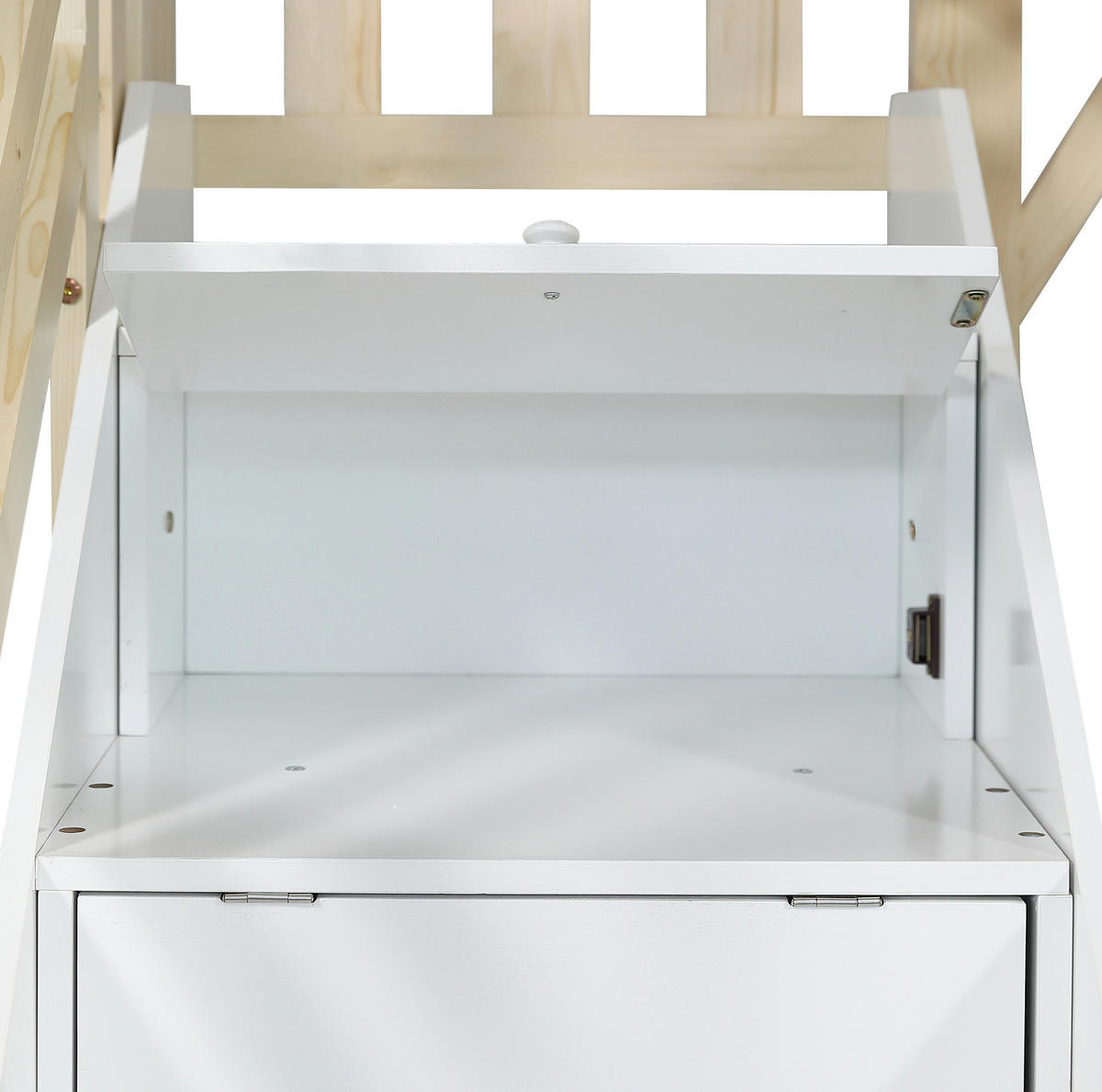 ETAGENBETT 90/200 cm in Weiß/Natur mit Tafel, Stauraumtreppe und Dachdesign - Weiß, Holzwerkstoff (90/200cm) - OKMYHOME
