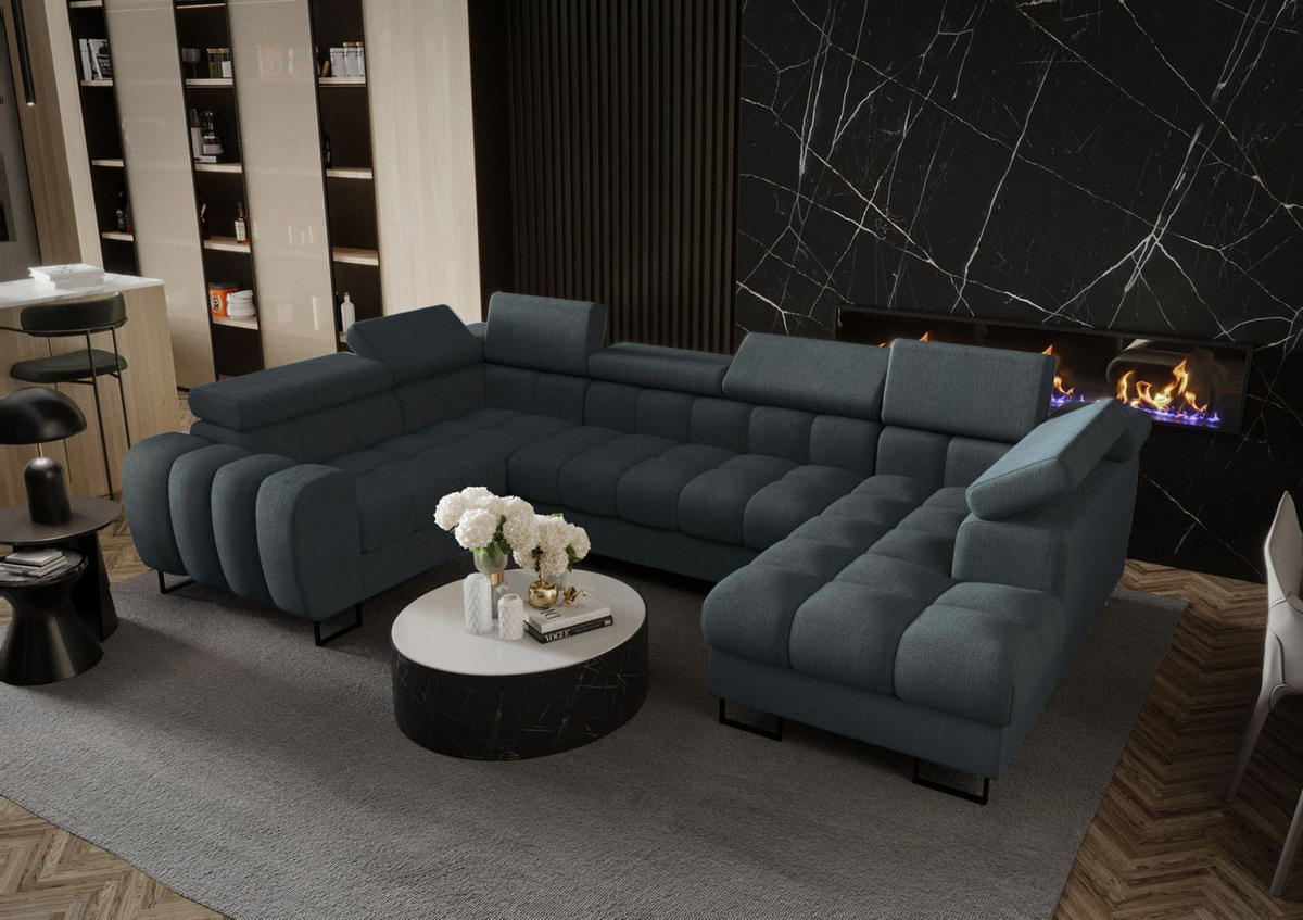WOHNLANDSCHAFT Bastien - Anthrazit, Holzwerkstoff/Textil (350/95/195cm) - Fun Möbel