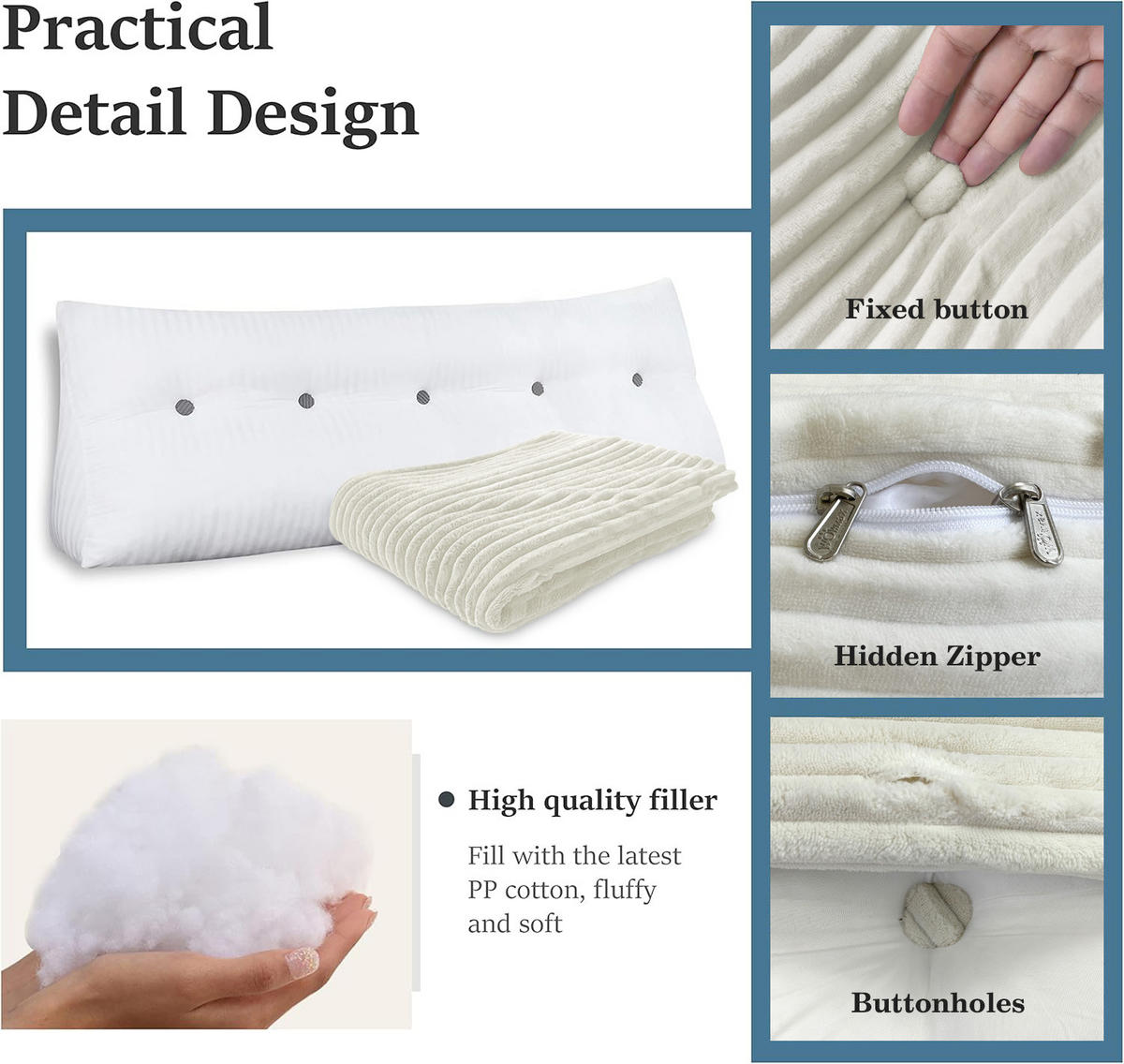 RÜCKENKISSEN für Bett Kord Weiß 140 cm - Weiß, Textil (50/140cm) - Vercart