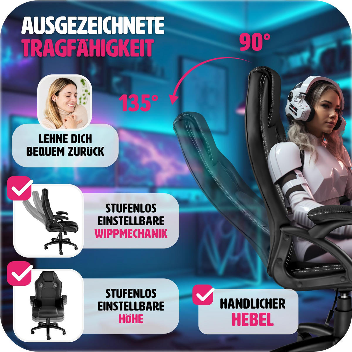 BÜROSTUHL Tyson,Belastbarkeit 120 kg,schwarz - Schwarz, Textil (65/121.5/66cm) - tectake