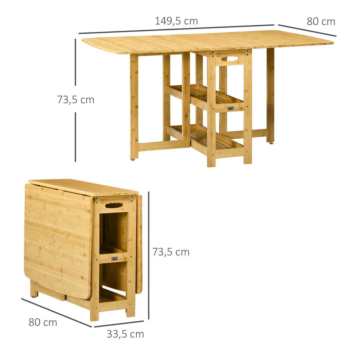 ESSTISCH klappbar, Bambus, Naturholz - Naturfarben, Naturmaterialien (149.5/80/73.5cm) - HOMCOM