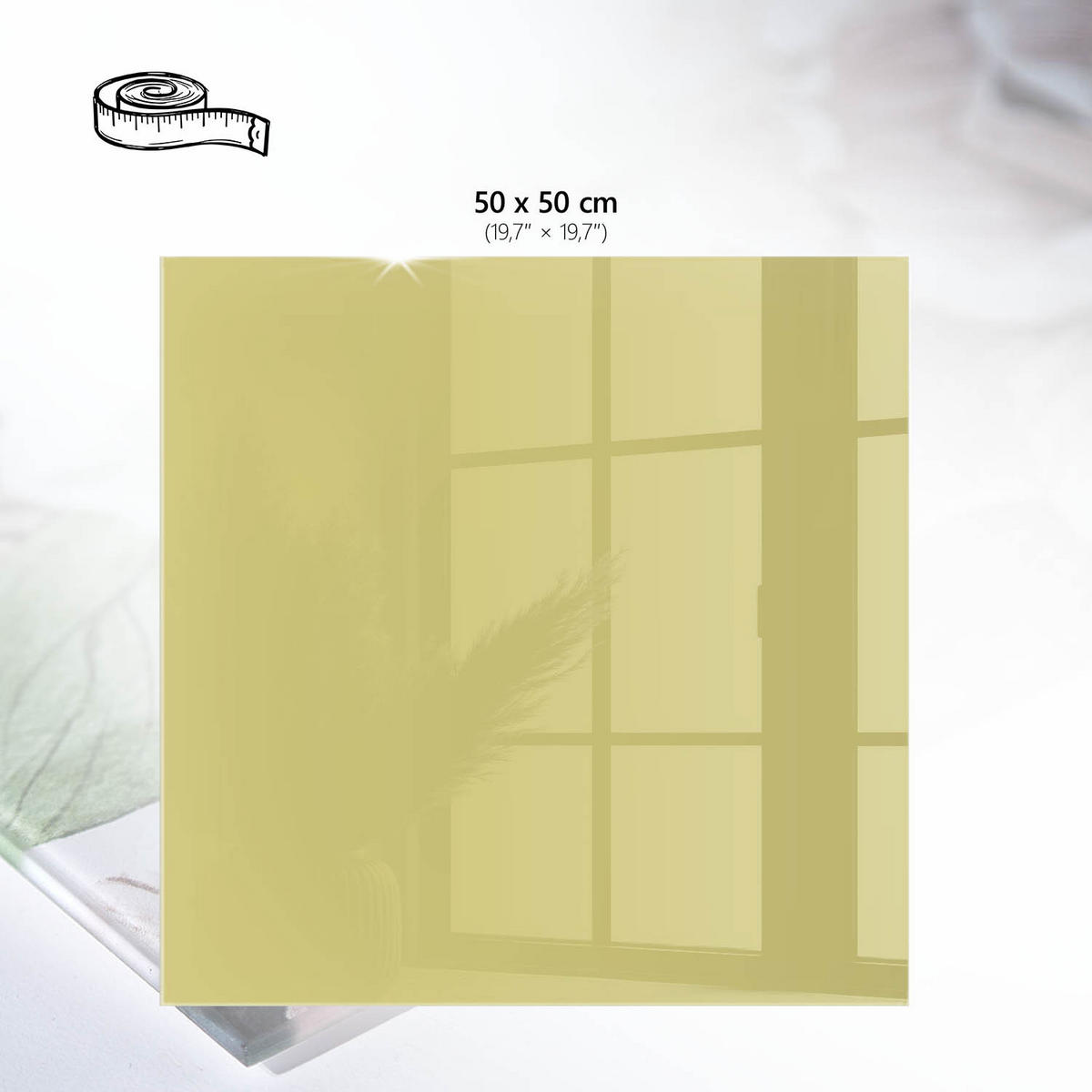 TISCHPLATTE 50x50 cm – Heller Senf - Türkis, Glas (50/50/0.4cm) - Wallfluent