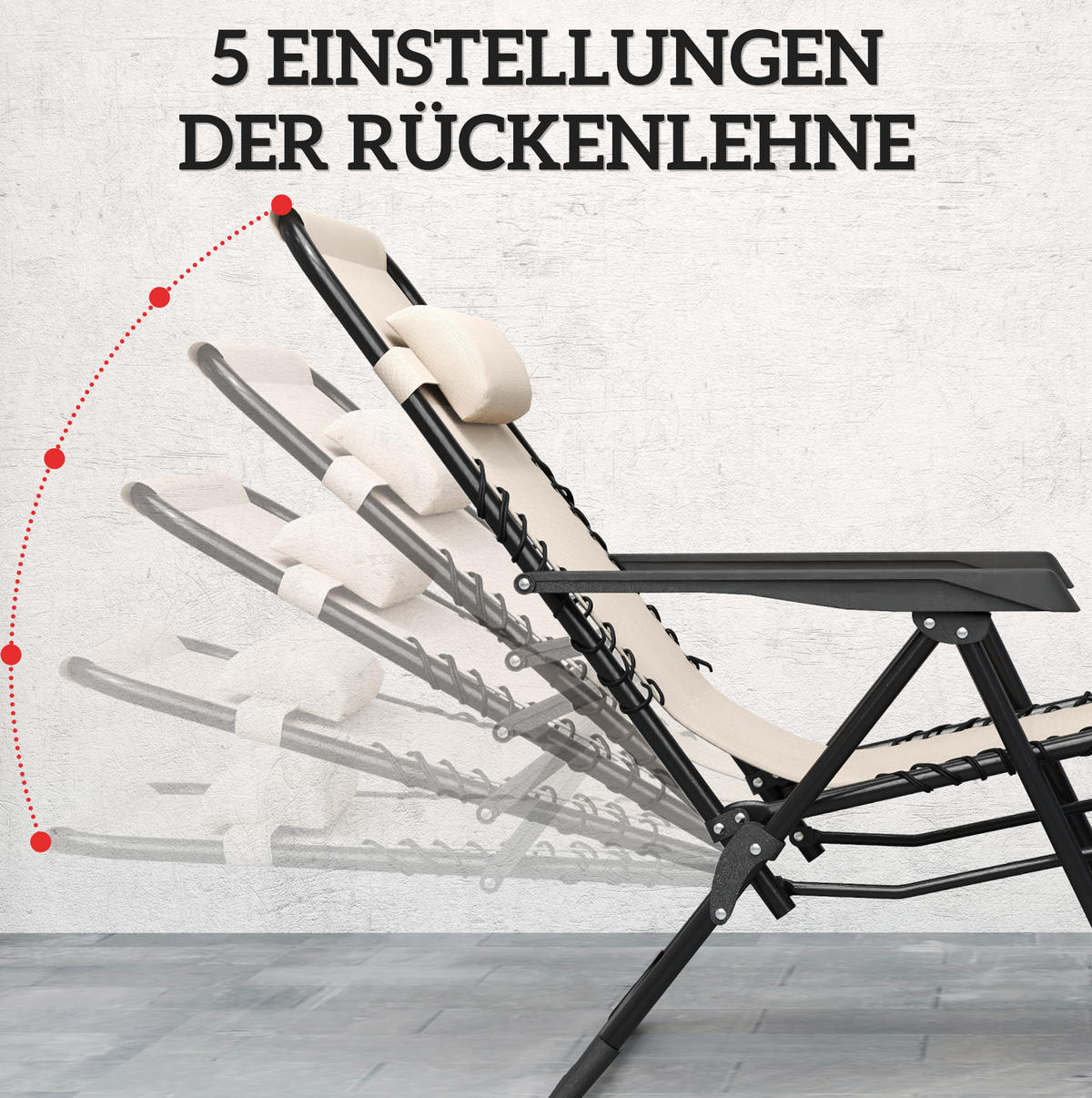 GARTENLIEGEN-SET 90/65/110 cm klappbar mit 5-fach verstellbarer Rückenlehne und Tisch, Beige - Beige, Metall - Redom