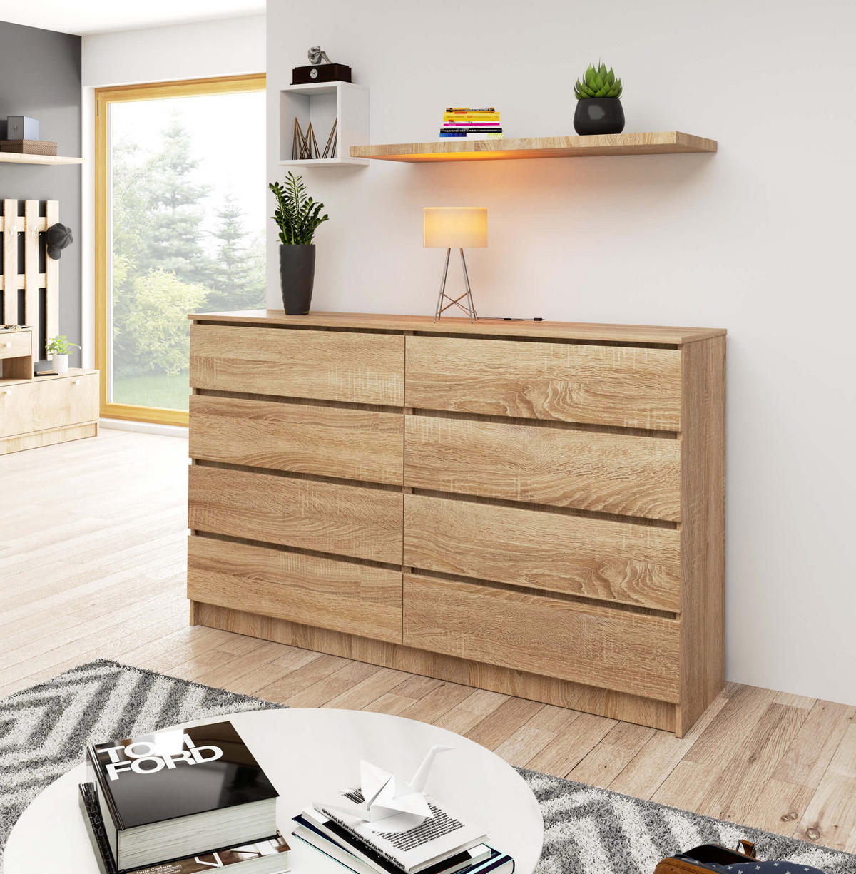 KOMMODE Eiche Sonoma 99/160/40 - Sonoma Eiche, Holzwerkstoff (160/99/40cm) - RAUMHIRSCH FURNITURE