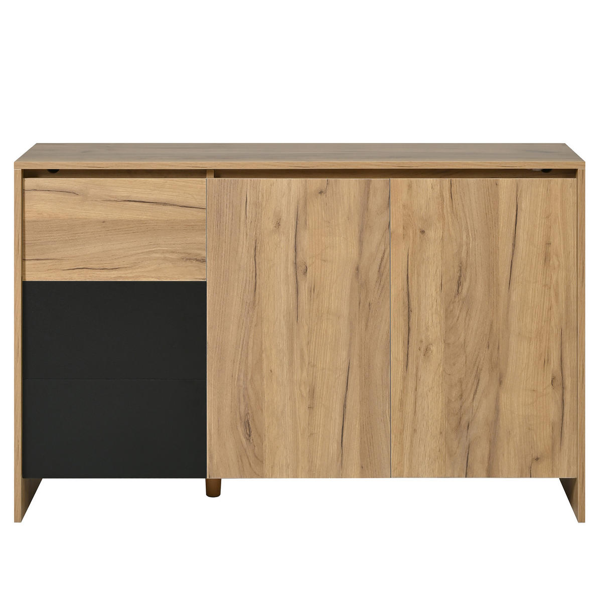 SIDEBOARD holzoptik & schwarz mit 3 schubladen, 2 türen & led-beleuchtung - Naturfarben, Holzwerkstoff (120/76/40cm) - Urban Meuble