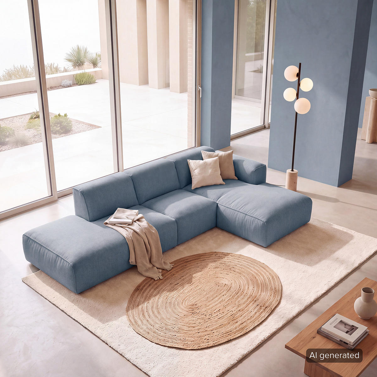ECKSOFA mit Chaiselongue - Blaugrau/Schwarz, Kunststoff/Textil (290/173cm) - home24