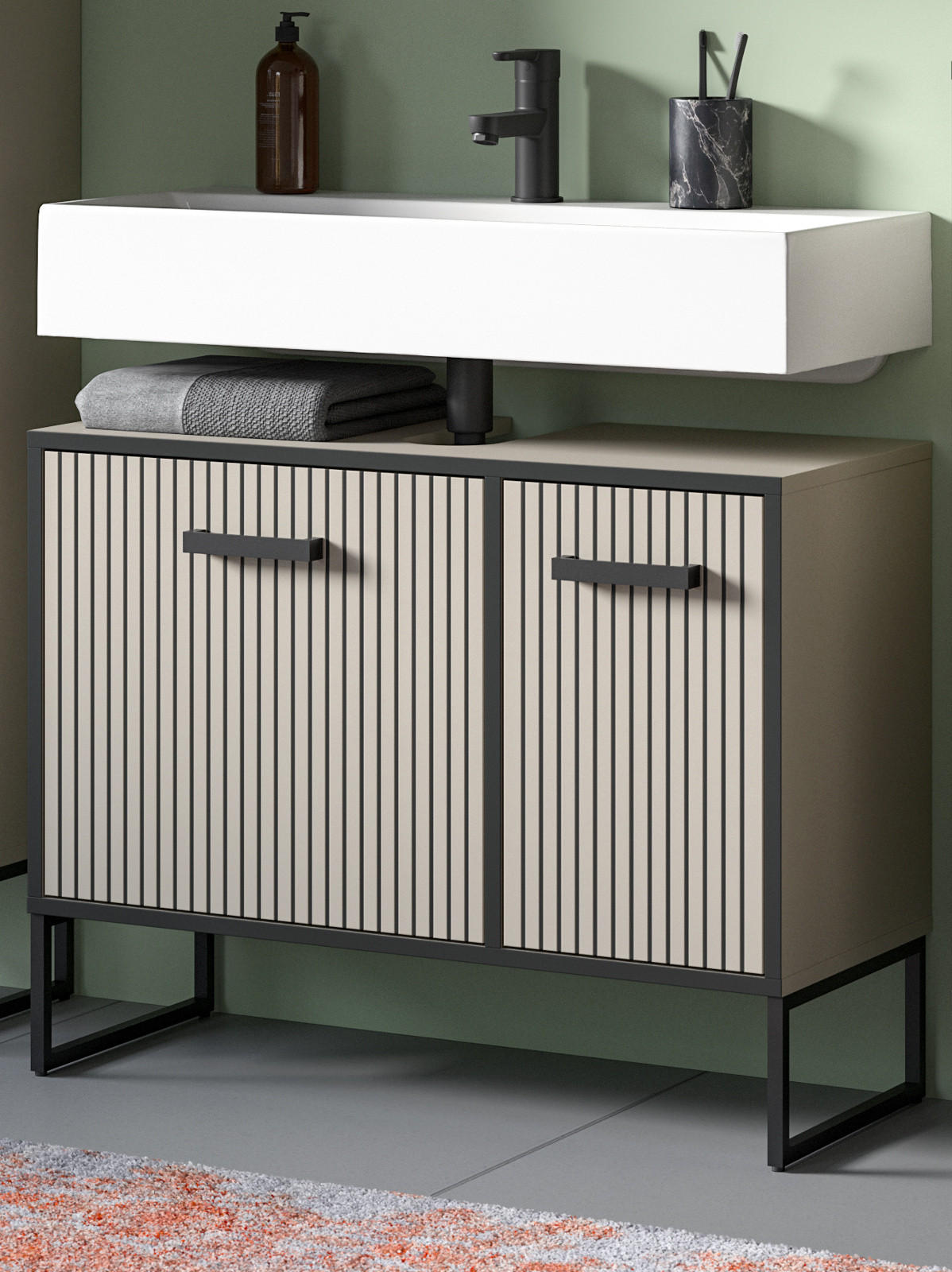 WASCHBECKENUNTERSCHRANK schwarz, sand 80 cm mit Soft-Close - Sandfarben/Schwarz, Holzwerkstoff/Metall (80/63/36cm) - Inn.Furn