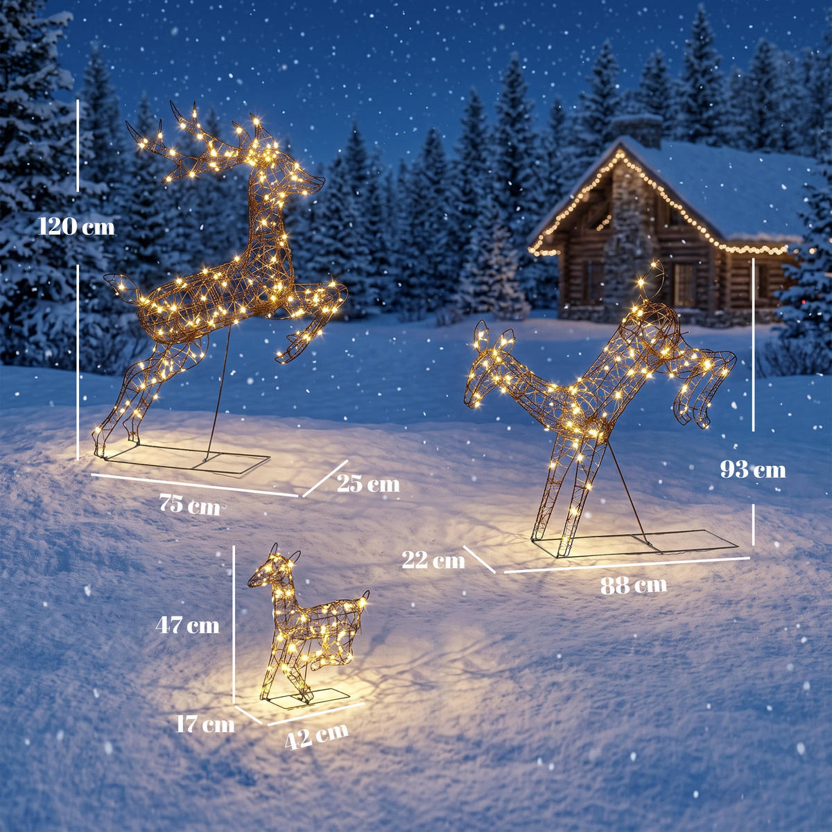 BELEUCHTETE-WEIHNACHTSDEKORATION 3er Set Metall Kunststoff-Rattan Braun - Braun, Metall (25/120/75cm) - Outsunny