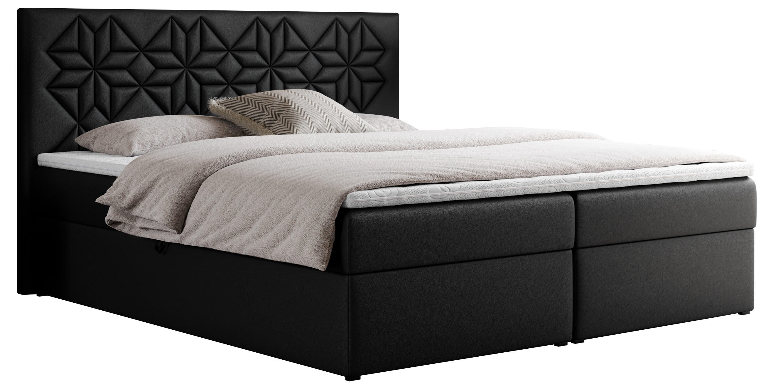 BOXBETT LEILA 120/200 Schwarz Kunstleder - H3 - Schwarz, Holz/Textil (120/200cm) - MKS