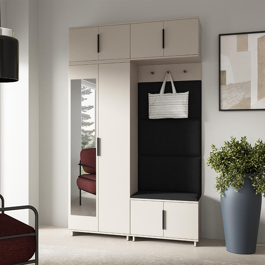 GARDEROBE NAPOLI 1 Flur und Eingangsbereich SCHWARZ - Beige/Schwarz, Holzwerkstoff (140/225/40cm) - Jerpax