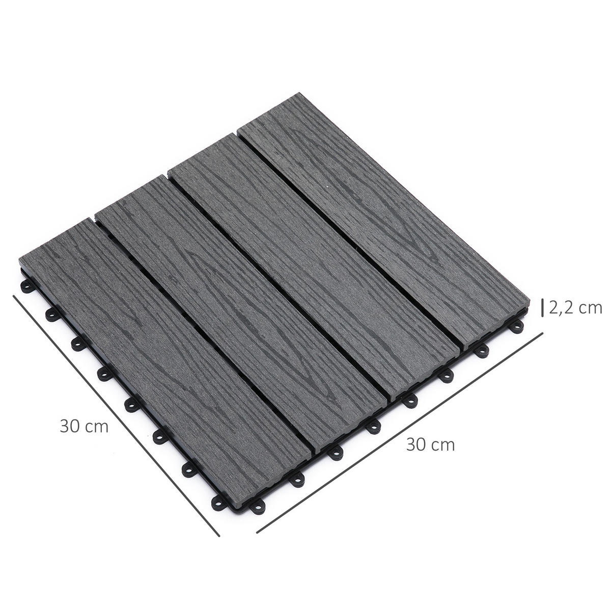 TERRASSENPLATTEN 11er-Set DE-13763 WPC mit Klicksystem Natur - Grau, Kunststoff (76.2/76.2/5.59cm) - ComfortXL