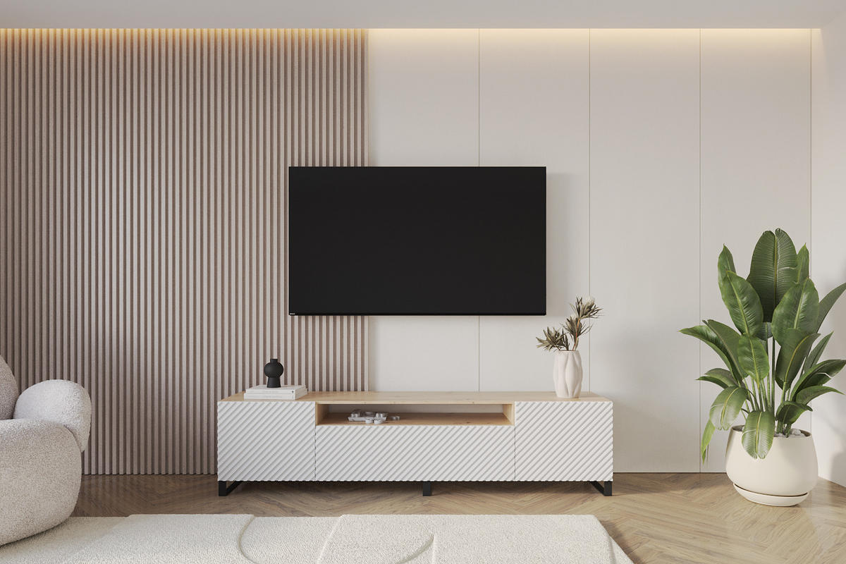 LOWBOARD ZENO-S 200x53x41 cm - Artisan / Weiß - Schwarz/Weiß, Holzwerkstoff (200/53/41cm) - ALTDECOR