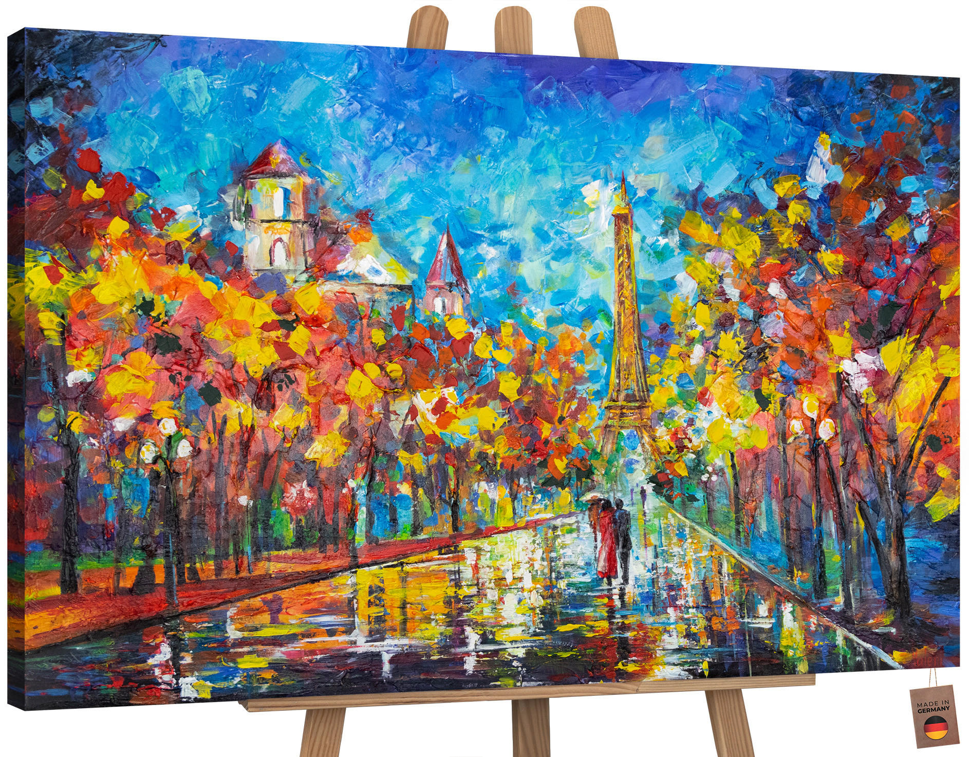 GEMÄLDE Nachts in Paris auf Keilrahmen 120x80 cm - Blau, Holz (120/80cm) - YS-art gallery