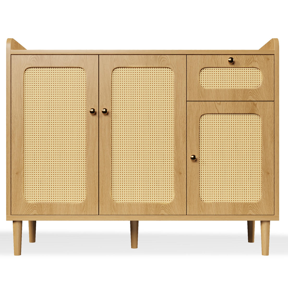 SIDEBOARD 120/40/91 cm mit Rattanfront, 3 Türen, Schublade und Soft-Close in Eichenoptik - Eichefarben/Goldfarben, Holzwerkstoff (120/91/40cm) - CHICFURN