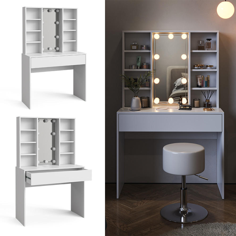 SCHMINKTISCH Alexa Weiß 93 cm mit LED Beleuchtung - Weiß, Holzwerkstoff (93/147/40cm) - Vicco