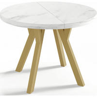 ESSTISCH Mateo runder ausziehbarer, Marmor Weiß 100-200/100/76 cm - Ecru/Goldfarben, Holz/Holzwerkstoff (100/200/76cm) - WFL GROUP