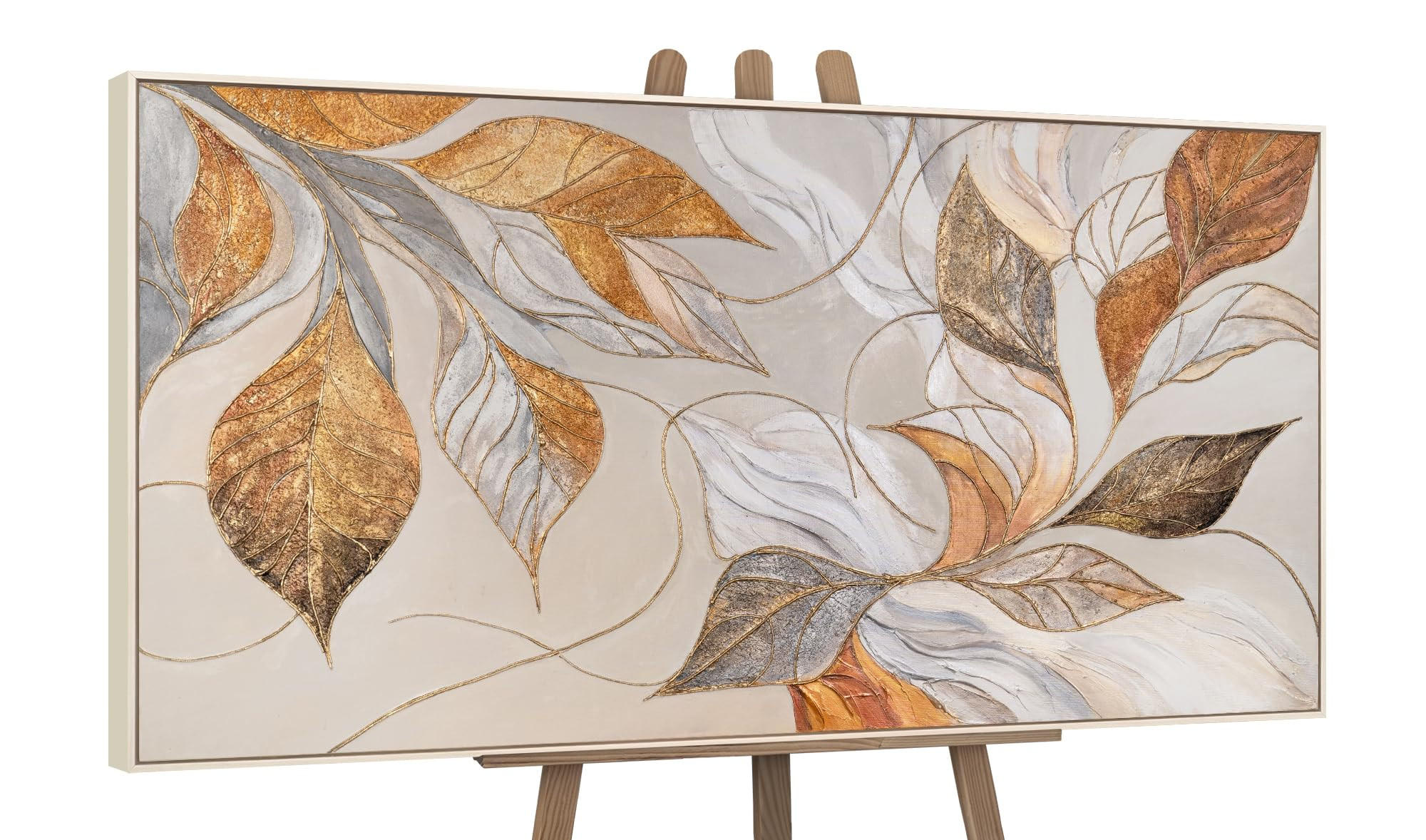 GEMÄLDE Natürliche Verzierung Schattenfugenrahmen Beige 140x70 cm - Beige, Holz (140/70cm) - YS-art gallery