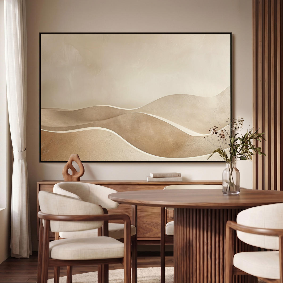 LEINWAND Bilder mit Rahmen - Beige - Natur - Abstrakt - Modern - 140x90 - Beige, Textil (140/90cm) - MuchoWow