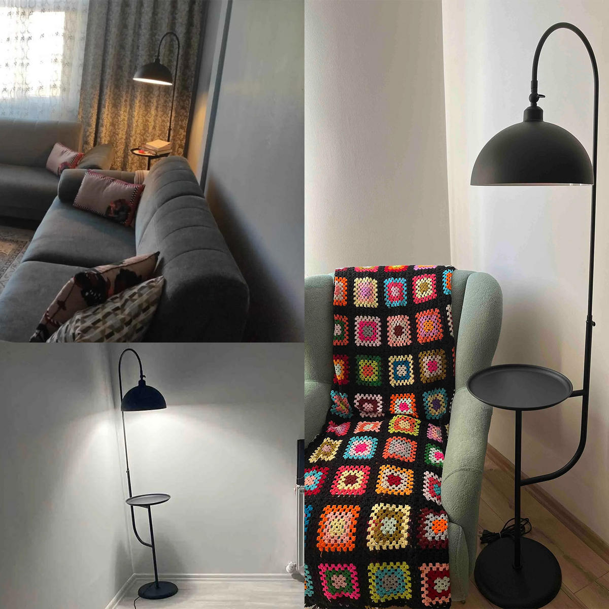 STEHLAMPE Gorkiede aus Metall mit Dimmer und Ablage - Schwarz, Metall (37/37/170cm) - Bamyum
