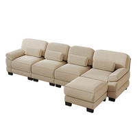 ECKSOFA 4-Sitzer L-Form mit Hocker, DE-42659, Beige - Beige, Holz (336/161cm) - ComfortXL