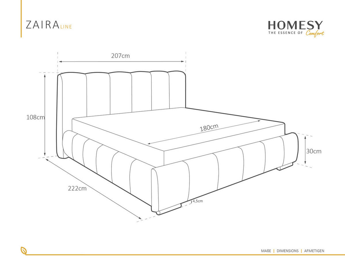 POLSTERBETT Zaira 180x200cm – Elegantes Polsterbett für modernen Wohnstil , ohne matratze, creme - Creme, Holz (160/200cm) - Homesy