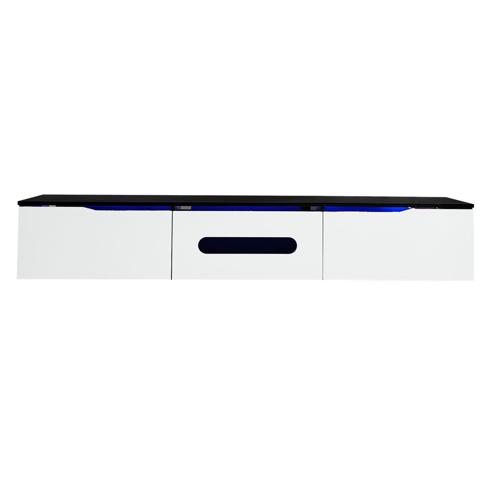 TV Lowboard LED, hängend, 3 Klapptüren, Weiß Schwarz - Weiß, Holz (180/30/35cm)
