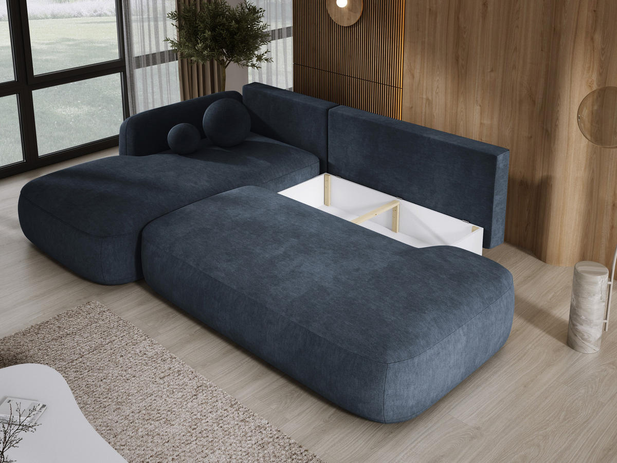 ECKSOFA BABU Mit Bettfunktion – Moderne Polsterecke Für Wohnzimmer Funktionales Schlafsofa Im Stoff CLOUD, 300x105x60cm, Linke, Graphit - Schieferfarben, Holz/Textil (190/300cm) - DomoHome