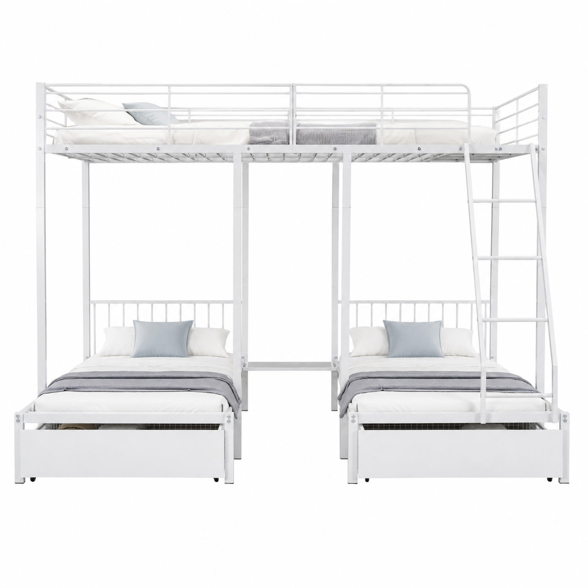 ETAGENBETT teilbar 140x200/90x200 cm Metall Weiß mit 2 Schubladen - Weiß, Metall (140/200cm) - Meubliv
