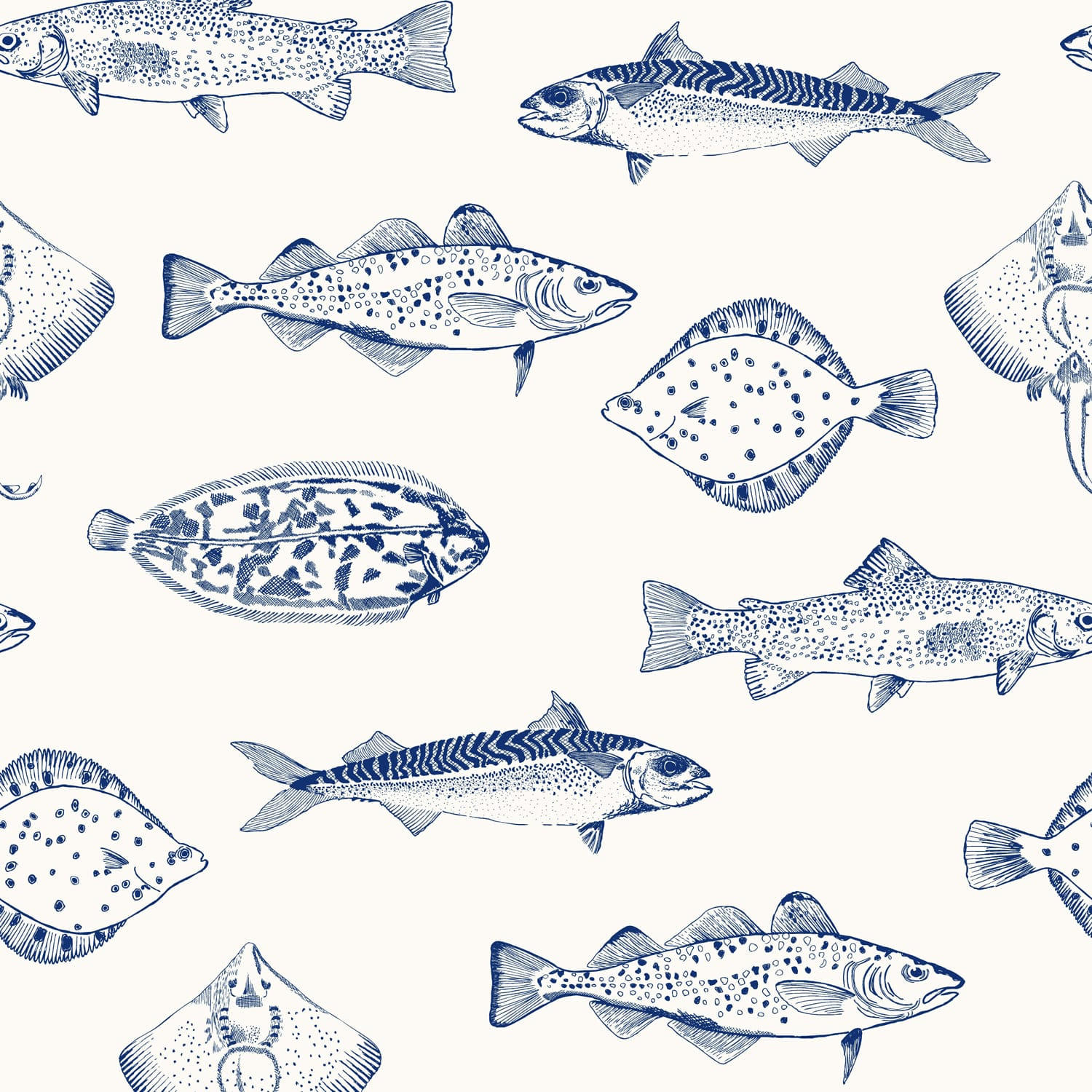 VLIESTAPETE - Küstenfische Blau - Blau, Papier/Kunststoff (52/1000cm) - Joules