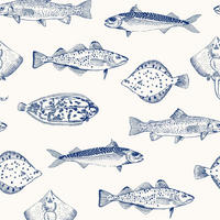 VLIESTAPETE - Küstenfische Blau - Blau, Papier/Kunststoff (52/1000cm) - Joules