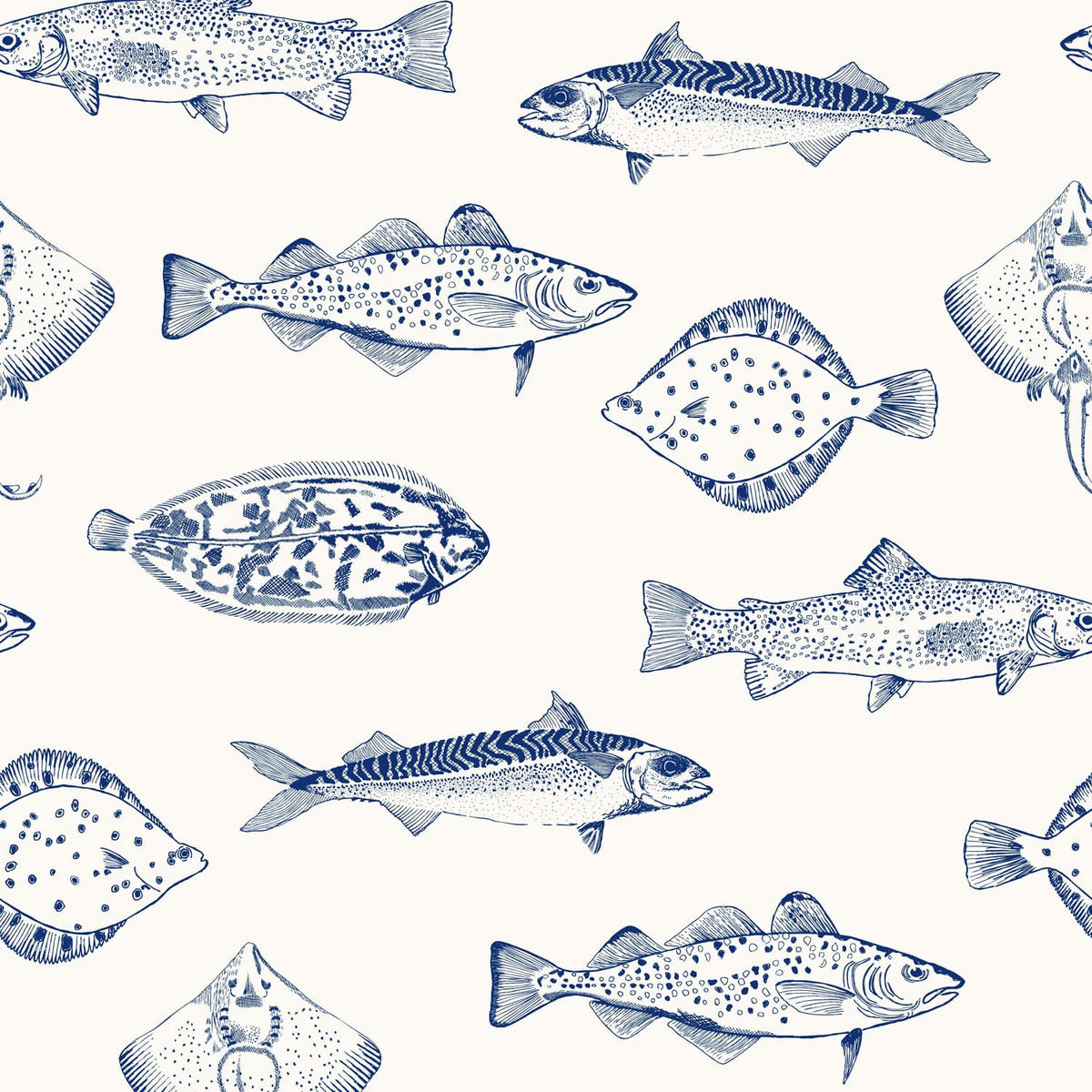 VLIESTAPETE - Küstenfische Blau - Blau, Papier/Kunststoff (52/1000cm) - Joules