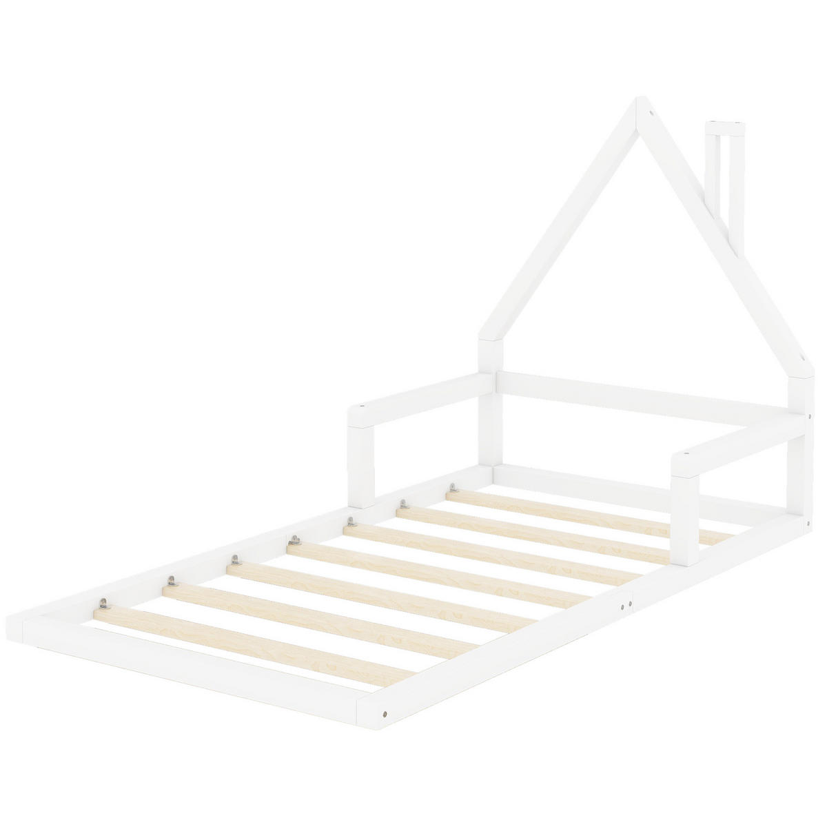DOMČEKOVÁ posteľ 90/200 cm borovica a MDF biela, v tvare domčeka - biela, drevo (90/200cm) - BEAOK