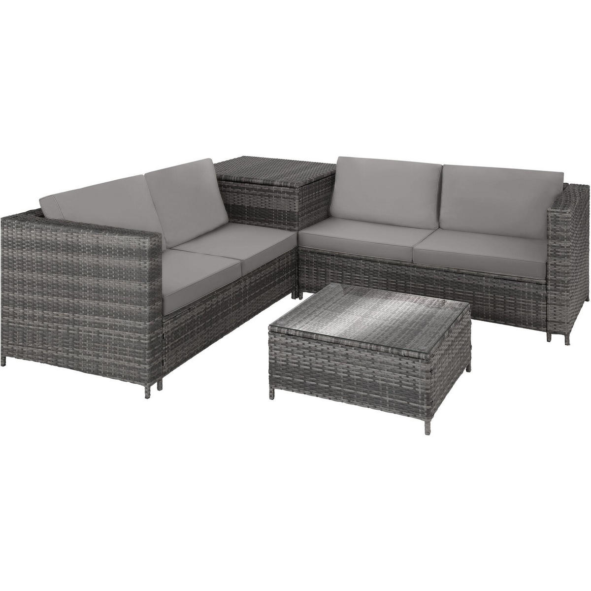 RATTANLOUNGE Siena,mit Sicherheitsglasplatte,grau/hellgrau - Grau, Kunststoff - tectake