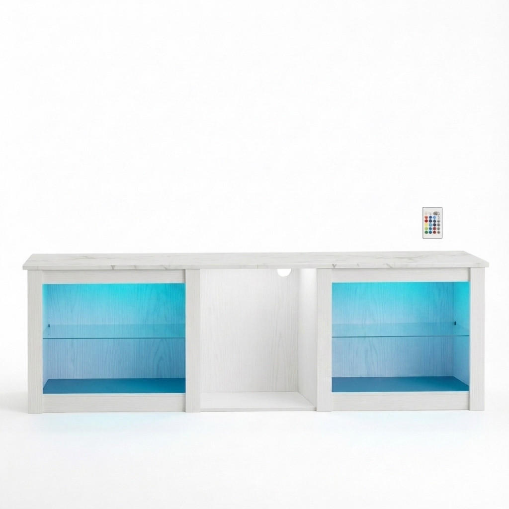 TV-SCHRANK 160/35/51.7 cm Weiß mit LED-Beleuchtung und verstellbaren Glasregalen - Weiß, Holzwerkstoff (160/51.7/35cm) - Oxeza