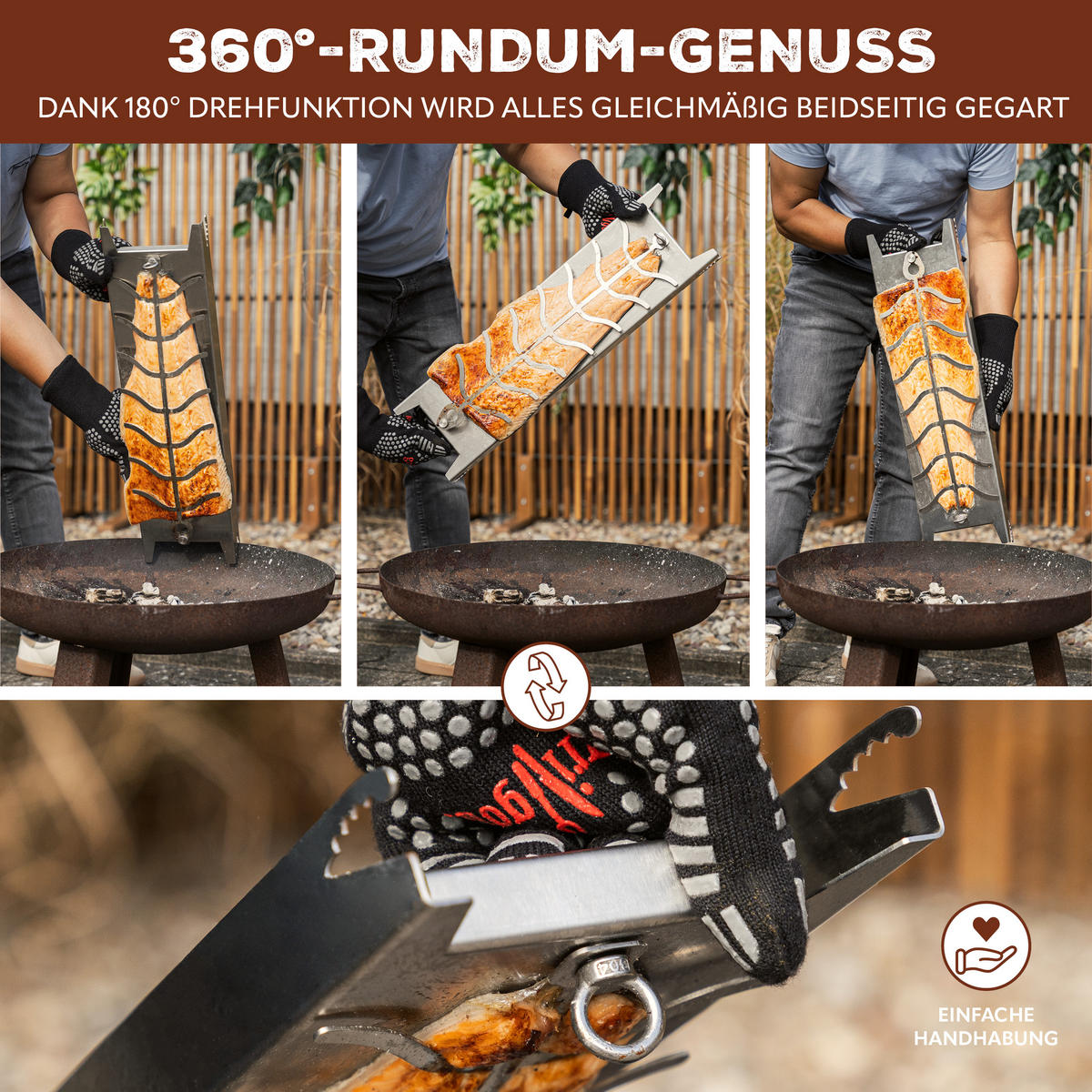 FLAMMLACHSBRETT aus Edelstahl - Edelstahlfarben, Metall (16/60/4cm) - eluno