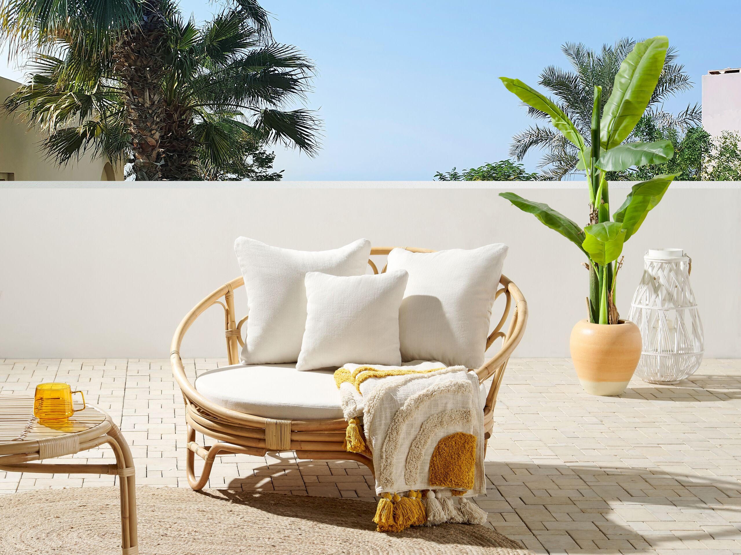 SONNENINSEL Rattan natürlich Auflagen beige ROSSANO - Beige/Naturfarben, Naturmaterialien (112/71/110cm)