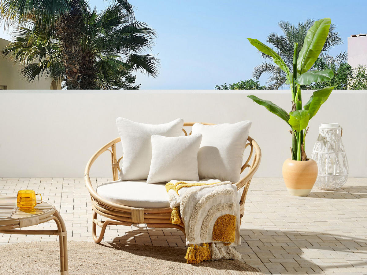 SONNENINSEL Rattan natürlich Auflagen beige ROSSANO - Beige/Naturfarben, Naturmaterialien (112/71/110cm)