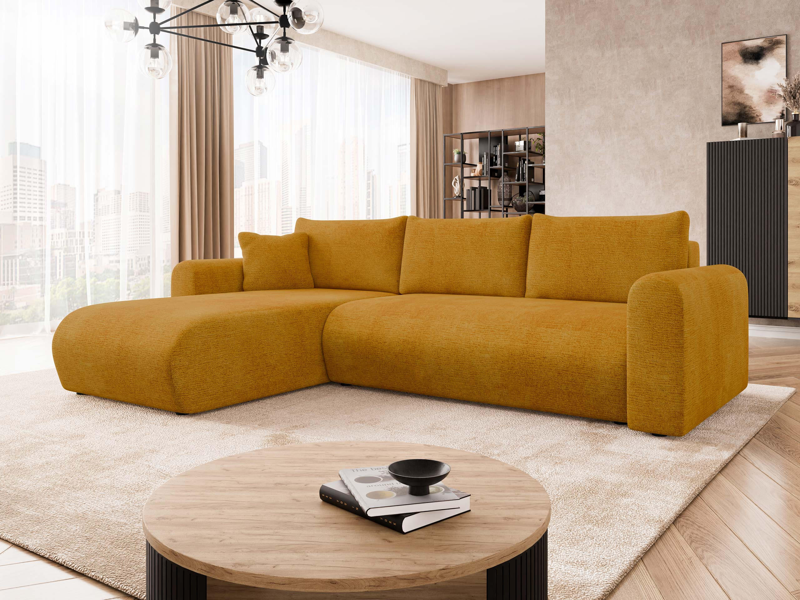 ECKSOFA Eliwo - Gelb/Schwarz, Holz/Textil (252/158cm) - MIRJAN24
