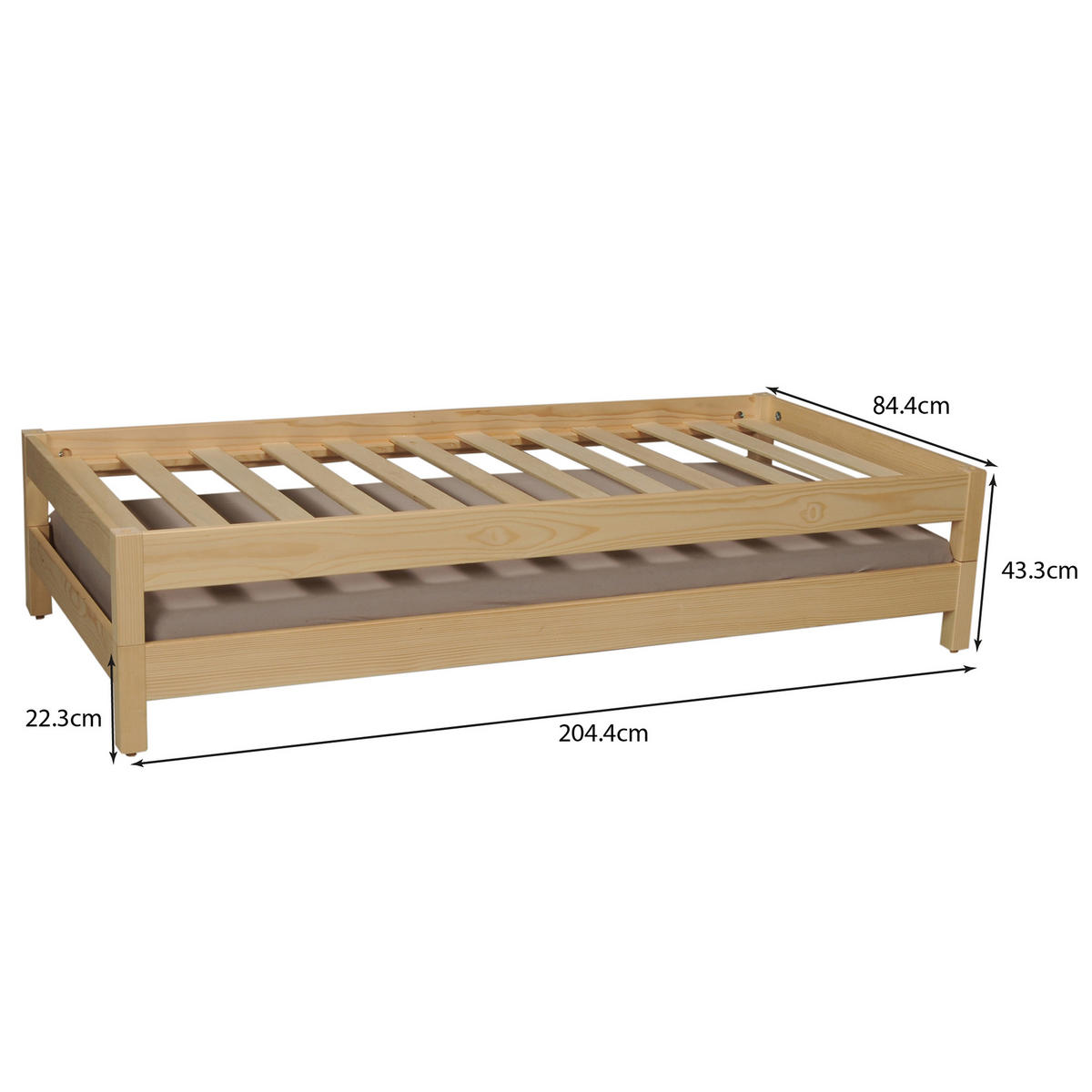 STAPELBETT JONAS mit Lattenroste / 2x Betten 80x200 - Naturholtz - Fichtefarben, Holz (80/200cm) - Weber Industries