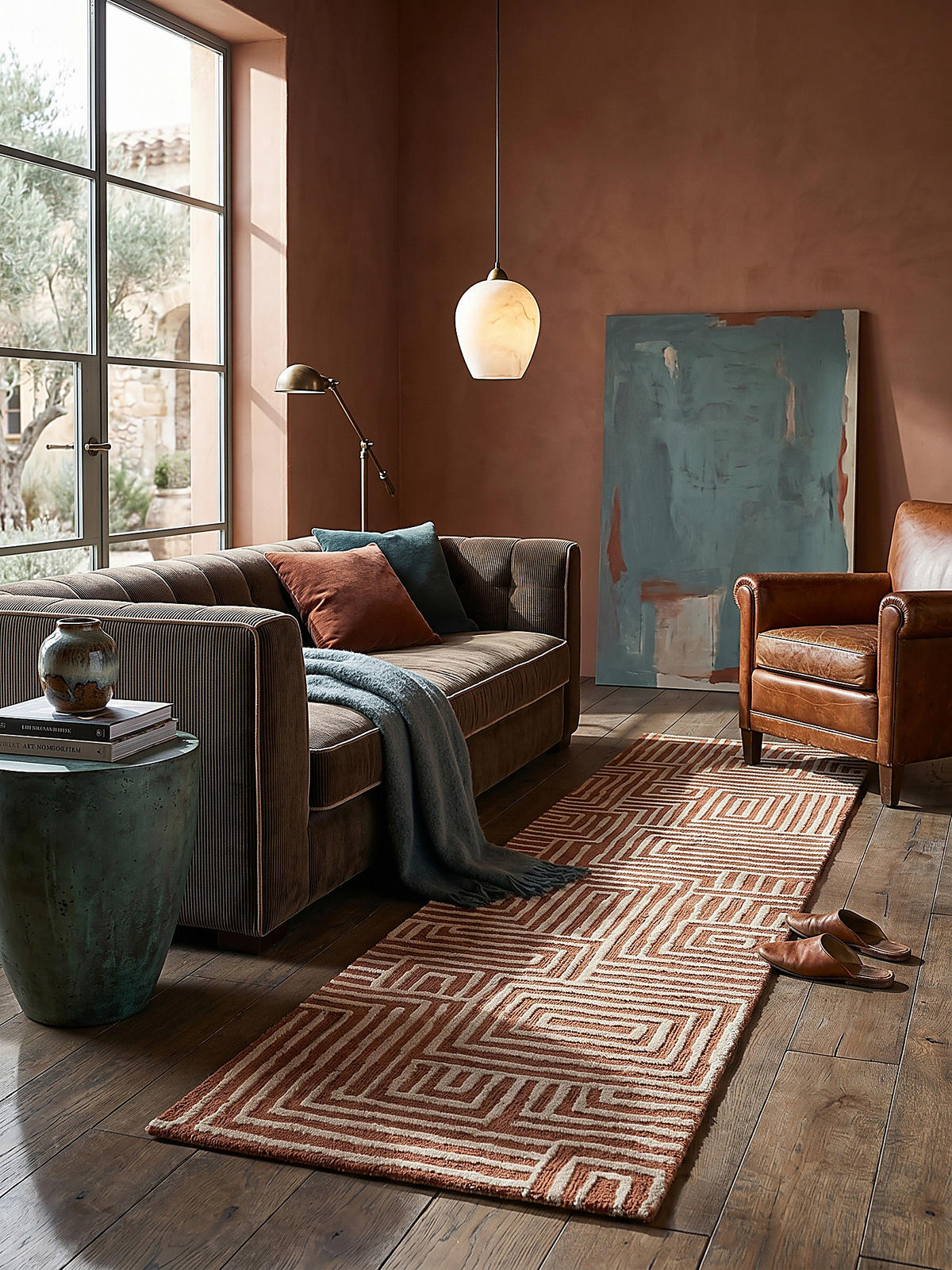 TEPPICH ARLEN, geometrisch, Terrakotta, 80 x 300 cm - Orange, Textil (80/300cm) - KADIMA DESIGN