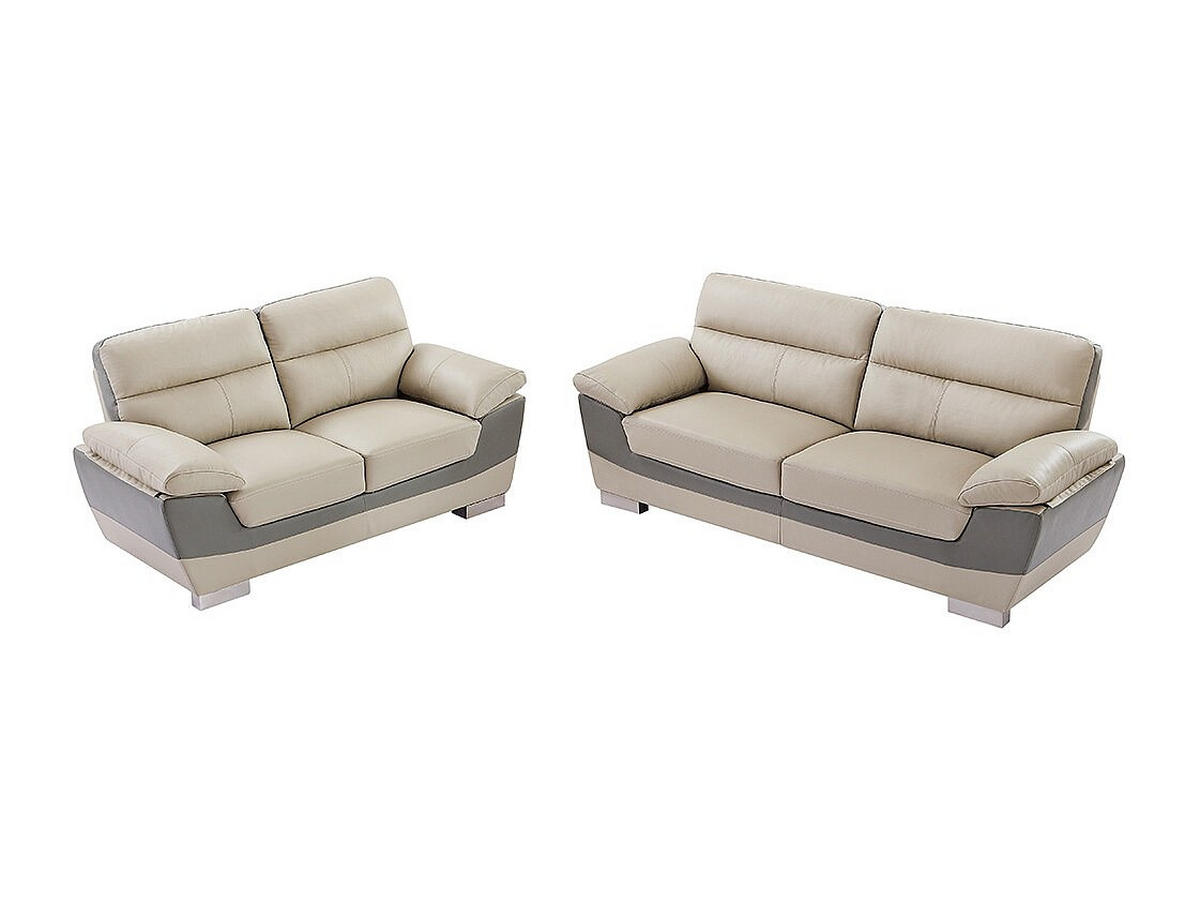 COUCHGARNITUR - 5 Personen - leder - taupe Francesca - Taupe, Leder/Metall (210/86/85cm) - Vente-Unique