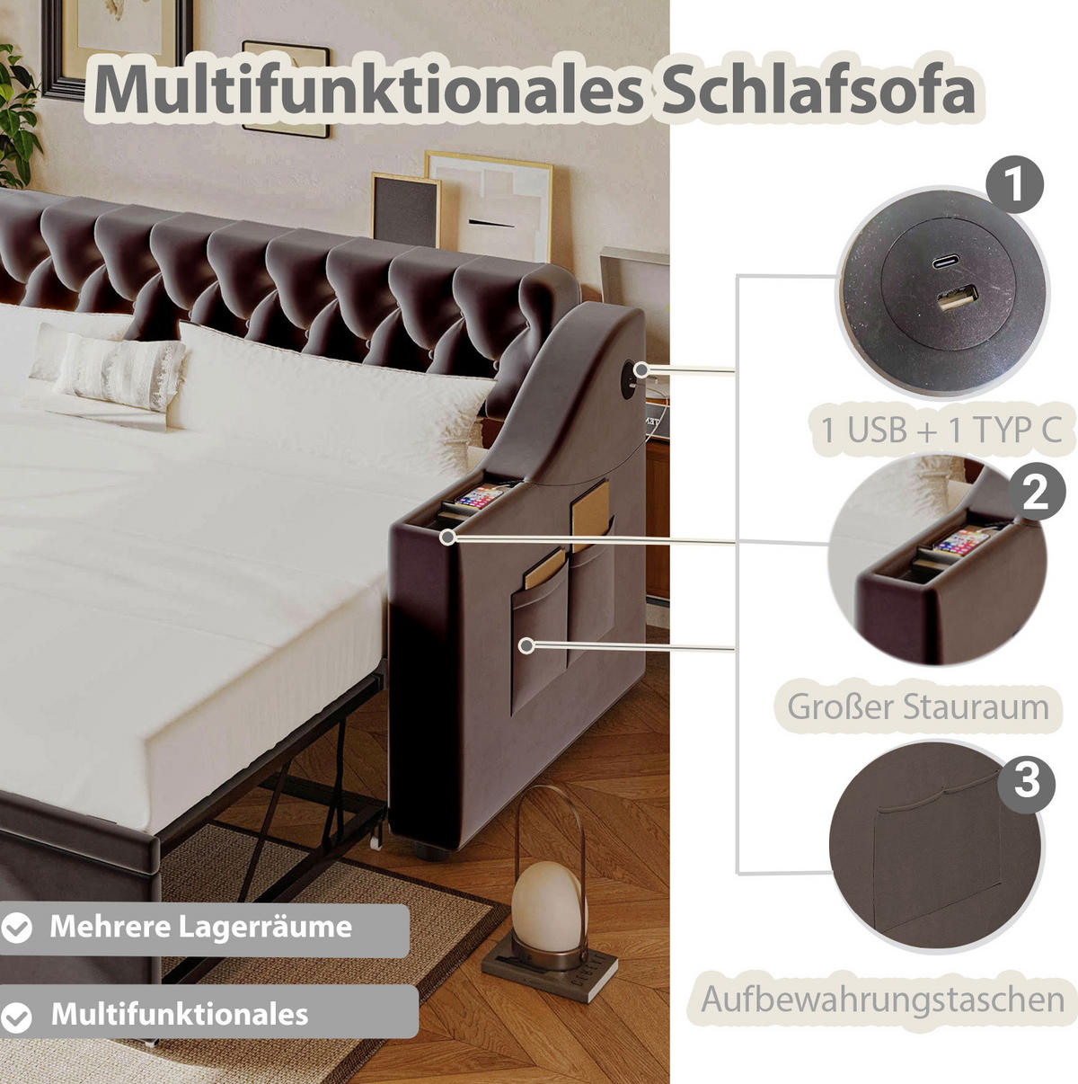 POLSTERBETT 90/180x190 cm aus Samt in Dunkelgrau mit USB- und Type-C-Anschlüssen - Dunkelgrau, Textil (90/190cm) - Flora Grace