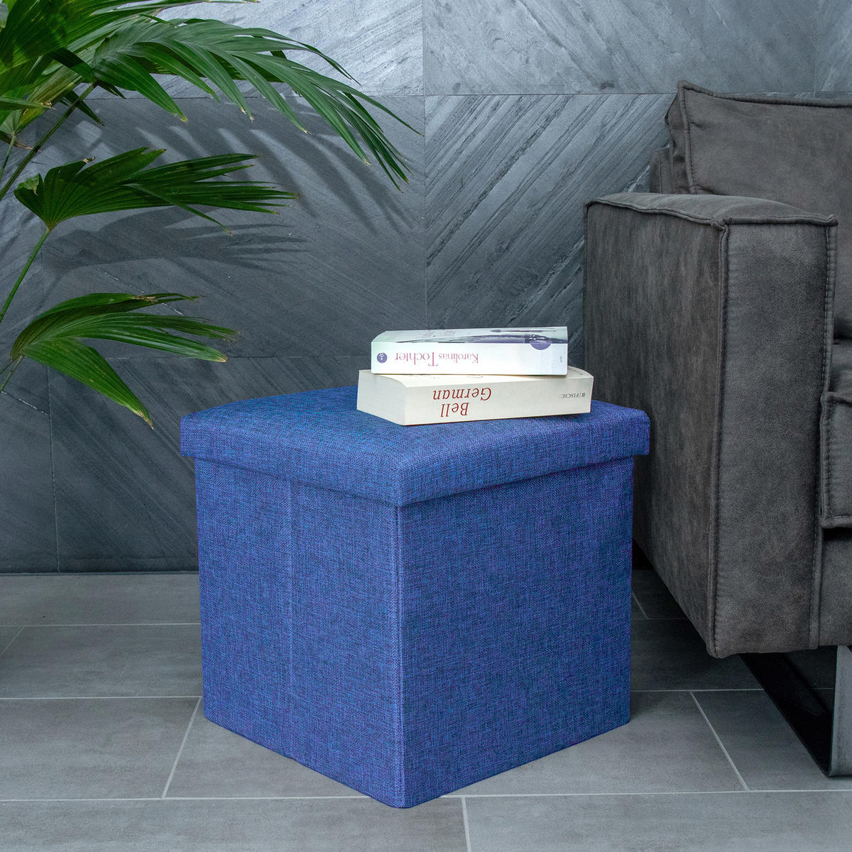 SITZBOX mit Stauraum 30/30/30 cm (Blau) - Blau, Textil (38/38/38cm) - Intirilife