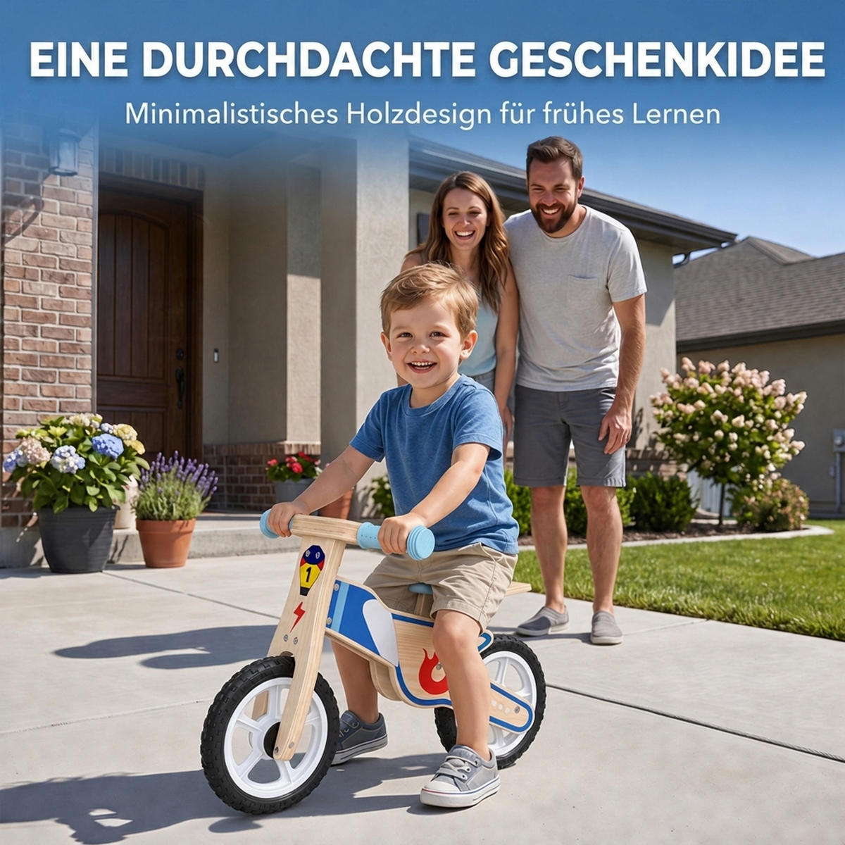 KINDER-LAUFRAD Birkenholz Kunstleder Naturholz - Naturfarben, Holz (77/37/51cm) - AIYAPLAY