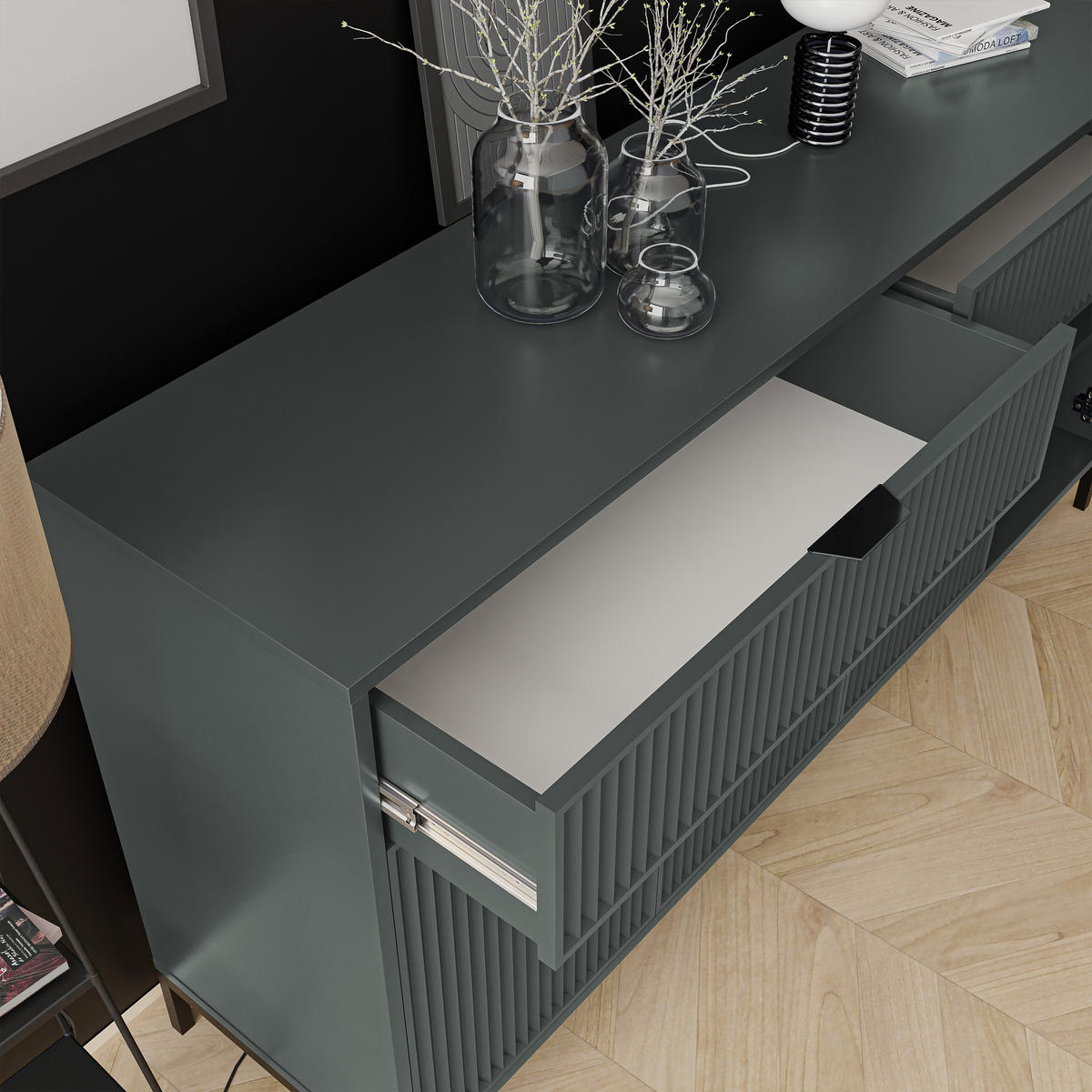 KOMMODE WAVE 165/40/86 cm Grün - Schwarz/Grün, Holzwerkstoff/Metall (165.3/86/40.6cm) - Idohome